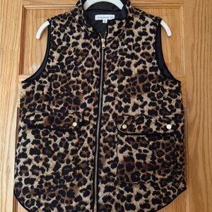 Leopard Print Quilted Zip-Front Vest
